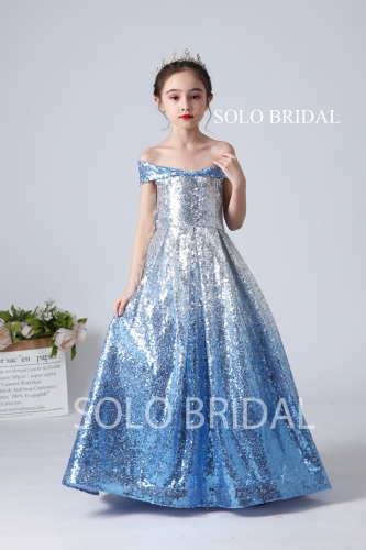 sky blue sequin popular flower girl dress slt004